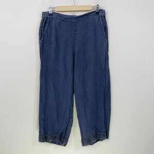 CP Shades Sausalito Linen‎ Wide Leg Crop Pull Pants Women's M Embroidered Purple